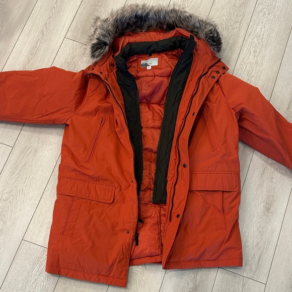 London Fog Men's Orange Puffer Jacket with Faux Fur Trim - Picture 2 of 13